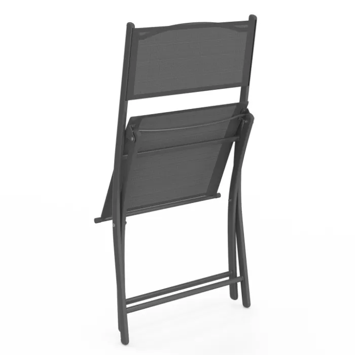 Lot de 6 chaises de jardin pliantes gris anthracite en métal et textilène