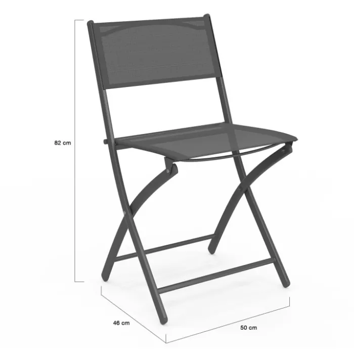 Lot de 6 chaises de jardin pliantes gris anthracite en métal et textilène