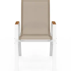Lot de 6 chaises de jardin métal et textilène empilables blanc et bois