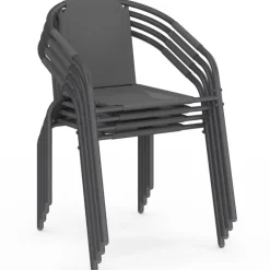 Lot de 4 chaises de jardin métal et textilène empilables gris anthracite
