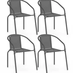 Lot de 4 chaises de jardin métal et textilène empilables gris anthracite
