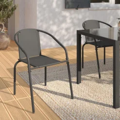 Lot de 4 chaises de jardin métal et textilène empilables gris anthracite