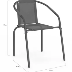 Lot de 4 chaises de jardin métal et textilène empilables gris anthracite