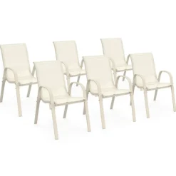 Lot de 6 chaises de jardin métal et textilène empilables beige