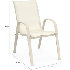Lot de 6 chaises de jardin métal et textilène empilables beige