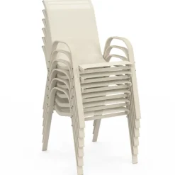 Lot de 6 chaises de jardin métal et textilène empilables beige