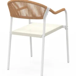 Lot de 6 chaises de jardin métal blanc cordage et textilène beige et rotin clair