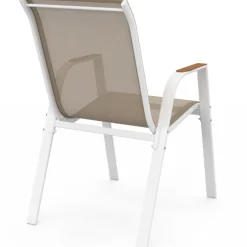 Lot de 4 chaises de jardin métal et textilène empilables blanc et bois