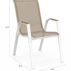 Lot de 4 chaises de jardin métal et textilène empilables blanc et bois