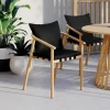 Lot de 4 chaises de jardin structure en métal effet bois, lanières et coussins noirs