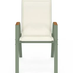 Lot de 6 chaises de jardin métal et textilène empilables vert et bois