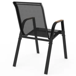 Lot de 6 chaises de jardin métal et textilène noir et bois