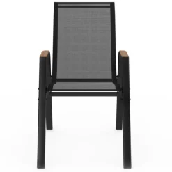 Lot de 6 chaises de jardin métal et textilène noir et bois