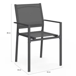 Lot de 6 chaises de jardin empilables gris anthracite en métal et textilène