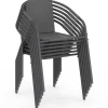 Lot de 6 chaises de jardin métal et textilène empilables gris anthracite