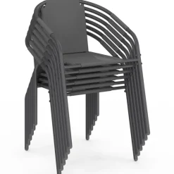 Lot de 6 chaises de jardin métal et textilène empilables gris anthracite
