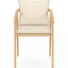 Lot de 4 chaises de jardin structure en métal effet bois, lanières et coussins beiges