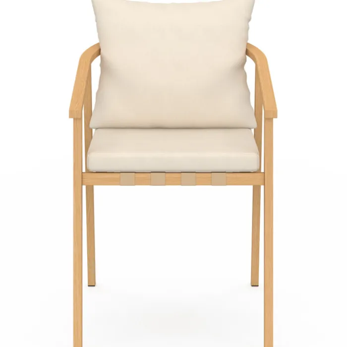 Lot de 4 chaises de jardin structure en métal effet bois, lanières et coussins beiges