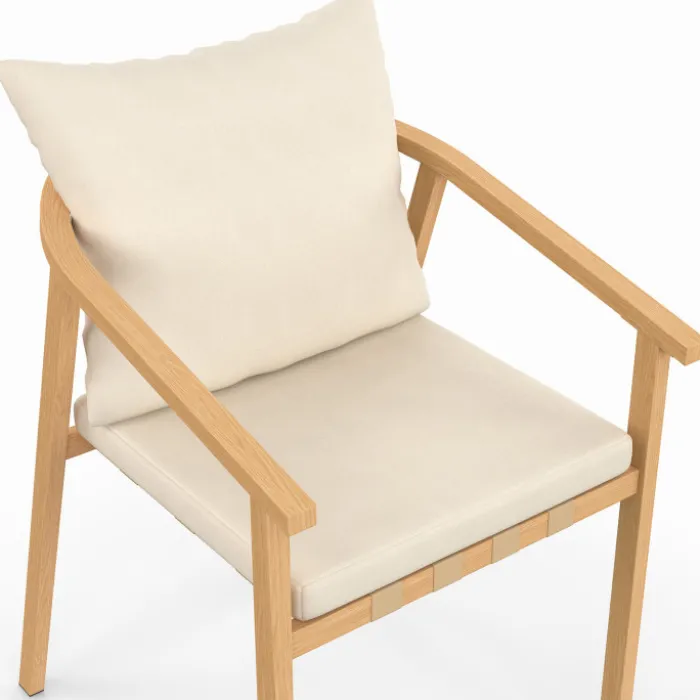 Lot de 4 chaises de jardin structure en métal effet bois, lanières et coussins beiges