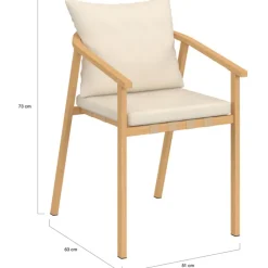 Lot de 4 chaises de jardin structure en métal effet bois, lanières et coussins beiges