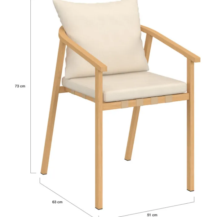 Lot de 4 chaises de jardin structure en métal effet bois, lanières et coussins beiges