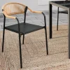 Lot de 6 chaises de jardin métal, cordage et textilène noir et rotin clair