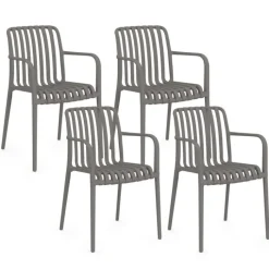 Lot de 4 chaises de jardin empilables en polypropylène gris anthracite