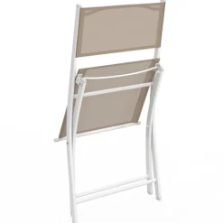 Lot de 6 chaises de jardin pliantes métal et textilène blanc et beige