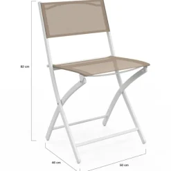 Lot de 6 chaises de jardin pliantes métal et textilène blanc et beige