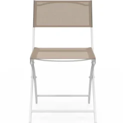 Lot de 6 chaises de jardin pliantes métal et textilène blanc et beige