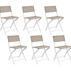 Lot de 6 chaises de jardin pliantes métal et textilène blanc et beige