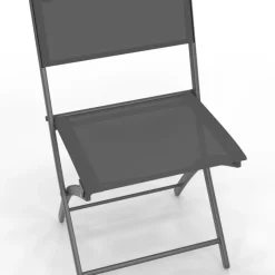 Lot de 4 chaises de jardin pliantes grises en acier et textilène