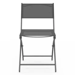 Lot de 4 chaises de jardin pliantes grises en acier et textilène