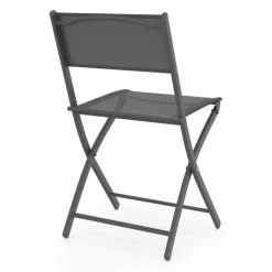 Lot de 4 chaises de jardin pliantes grises en acier et textilène