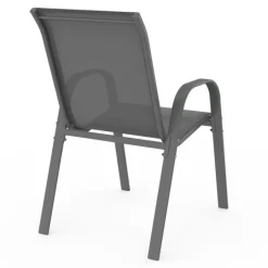 Lot de 4 chaises de jardin empilables en métal gris anthracite et textilène