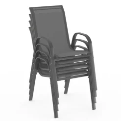 Lot de 4 chaises de jardin empilables en métal gris anthracite et textilène