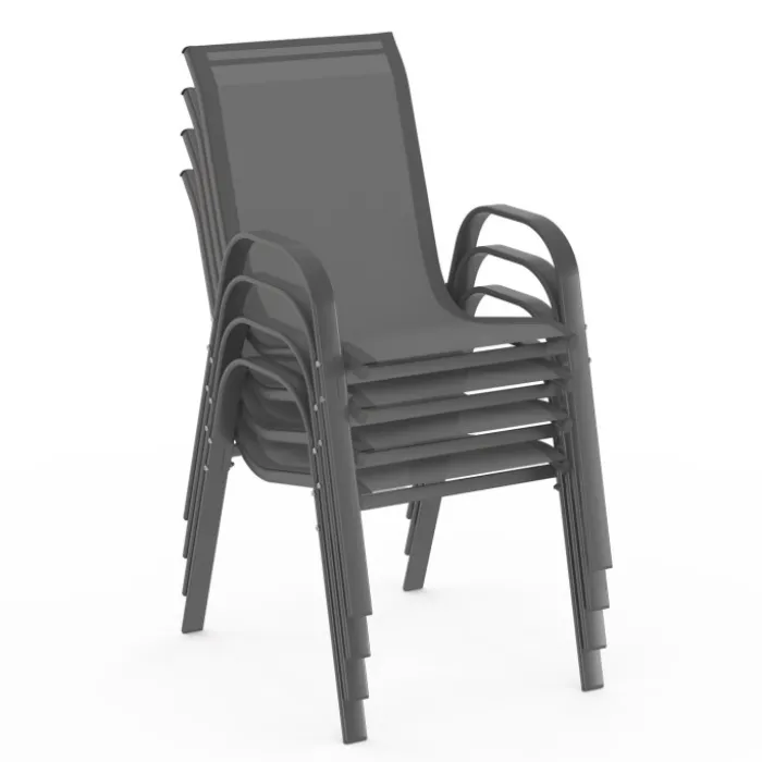 Lot de 4 chaises de jardin empilables en métal gris anthracite et textilène