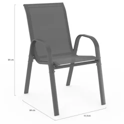 Lot de 4 chaises de jardin empilables en métal gris anthracite et textilène