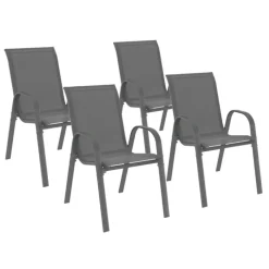 Lot de 4 chaises de jardin empilables en métal gris anthracite et textilène