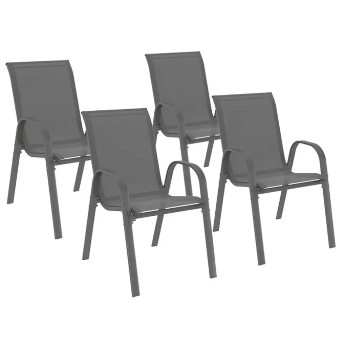 Lot de 4 chaises de jardin empilables en métal gris anthracite et textilène