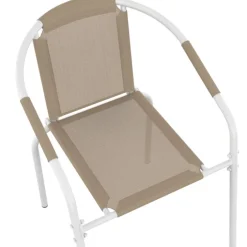 Lot de 4 chaises de jardin métal et textilène empilables blanc et beige