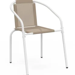 Lot de 4 chaises de jardin métal et textilène empilables blanc et beige