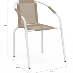 Lot de 4 chaises de jardin métal et textilène empilables blanc et beige