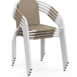 Lot de 4 chaises de jardin métal et textilène empilables blanc et beige
