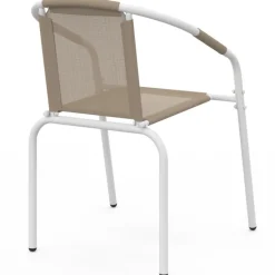 Lot de 4 chaises de jardin métal et textilène empilables blanc et beige