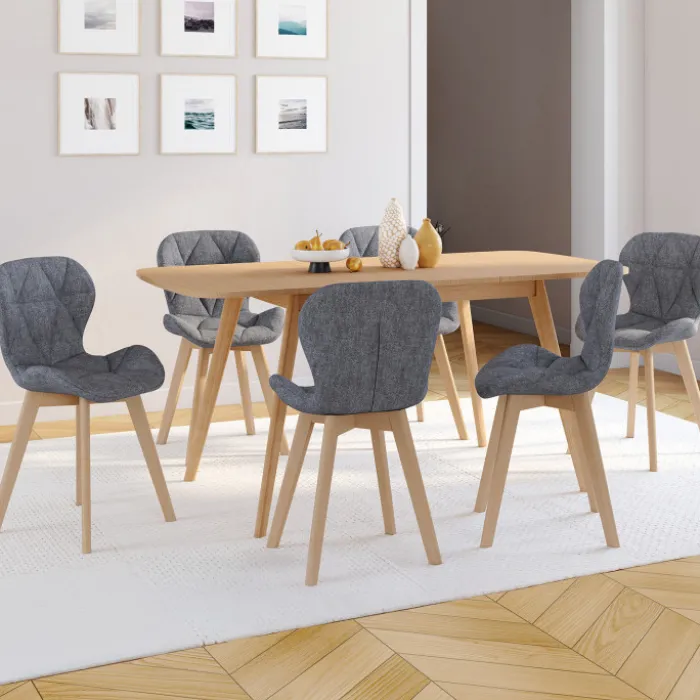 Lot de 6 chaises de salle à manger matelassées en tissu gris foncé