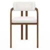 Lot de 2 chaises de salle à manger, fauteuils de table en métal effet noyer et tissu bouclette avec accoudoirs