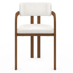 Lot de 2 chaises de salle à manger, fauteuils de table en métal effet noyer et tissu bouclette avec accoudoirs
