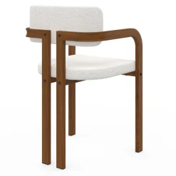 Lot de 2 chaises de salle à manger, fauteuils de table en métal effet noyer et tissu bouclette avec accoudoirs