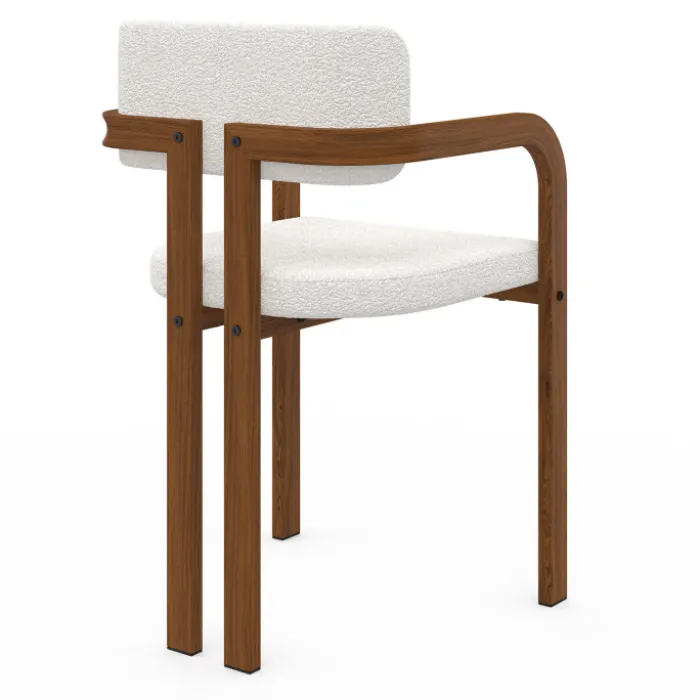 Lot de 2 chaises de salle à manger, fauteuils de table en métal effet noyer et tissu bouclette avec accoudoirs